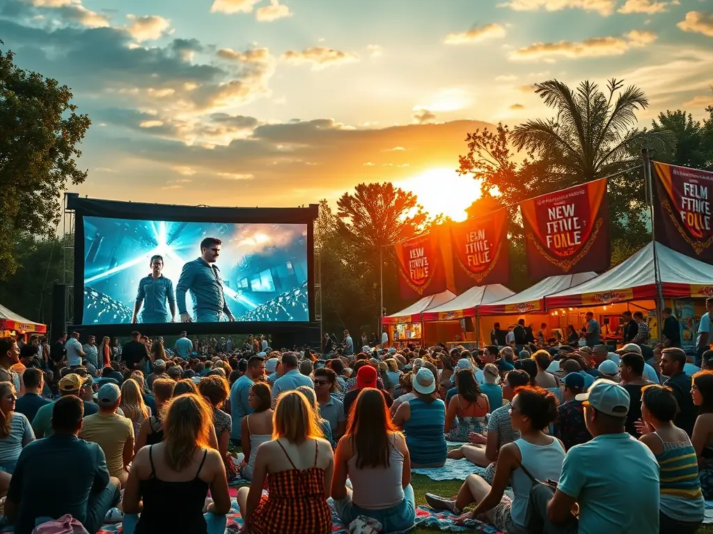 A captivating shot of a local film festival organized by CINECOM, showcasing a diverse range of films and attracting a large audience from the surrounding rural areas.