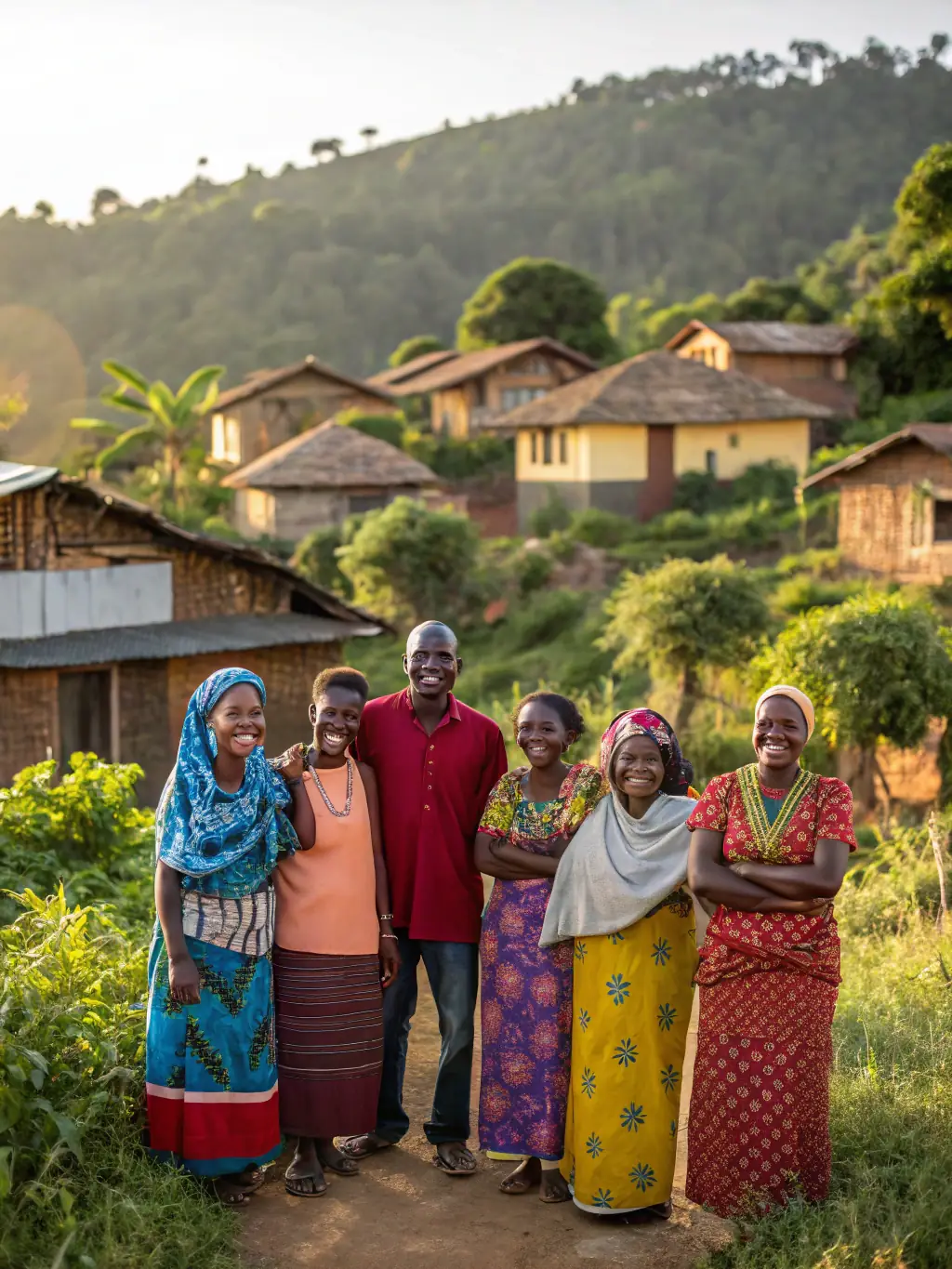 A photograph capturing a diverse group of villagers, young and old, joyfully watching an outdoor film screening organized by CINECOM in a rural setting. The image should convey a sense of community and shared cultural experience.